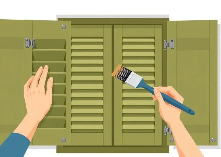 Mise en peinture au pinceau de volets et d'encadrements en bois